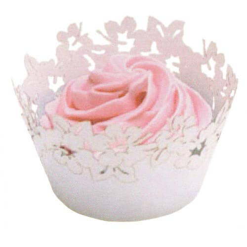 Decorative Cupcake Wrappers Flowers White (12)