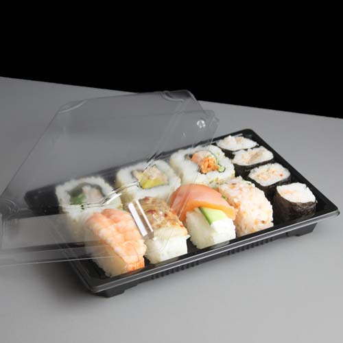 QA02 Medium Black Sushi Tray and Clear Lid