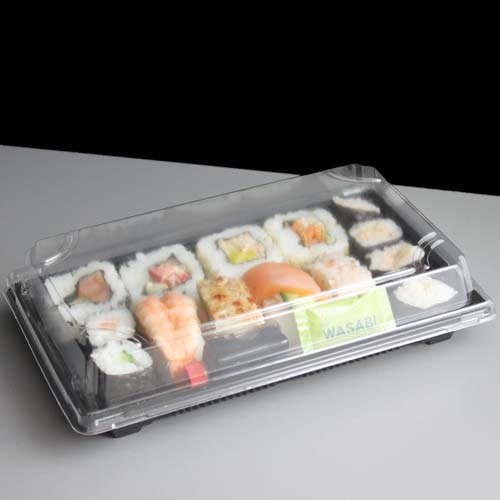 QA03 Large Black Sushi Tray and Clear Lid