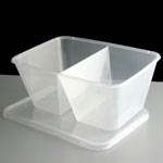 2 Compartment 1000cc Clear Rectangular Plastic Container and Lid