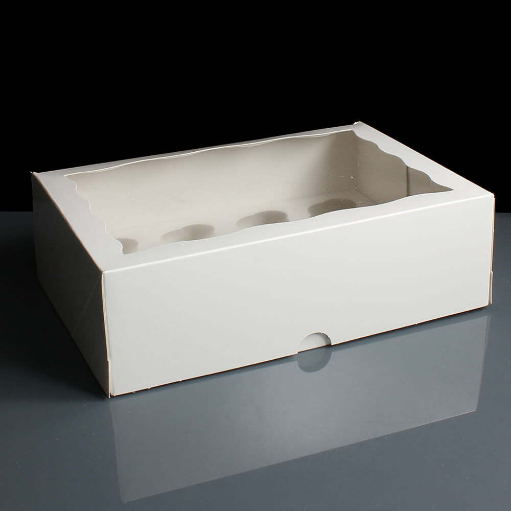 White 12 Cavity Mini Cupcake Boxes with Film Window (100) White 12 Cavity Mini Cupcake Boxes with Film Window (100)