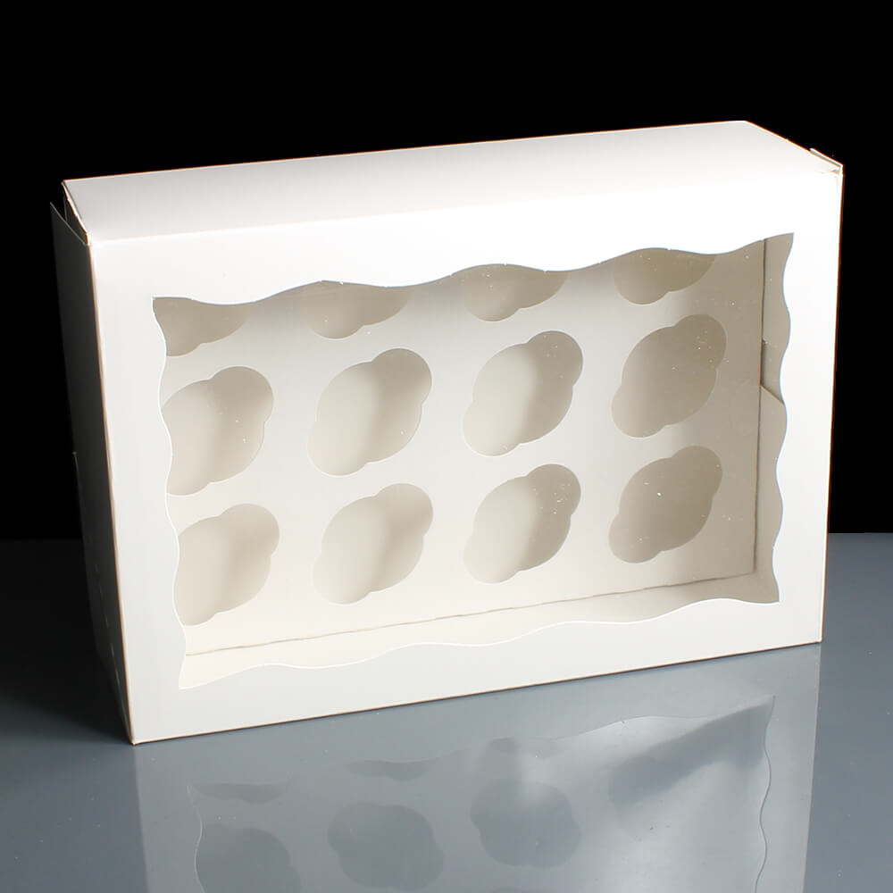 White 12 Cavity Mini Cupcake Boxes with Film Window (100)