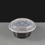 12oz Round Black Plastic Take Away Container & Lid