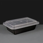 24oz Rectangular Black Plastic Container and Clear Lid