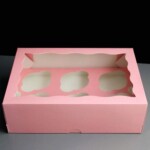 Pink Windowed Cupcake Boxes with 6 Hole Insert