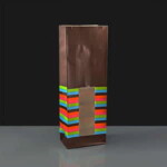 50 x 83 x 240mm Glossy Brown Windowed Paper Bag with Stripes