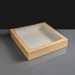 Square Kraft Cake Box With Window 258 x 258 x 52mm 