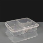 1200cc Clear 3 Compartment Rectangular Plastic Container and Lid