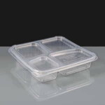 Clear 4 Compartment Square Plastic Container and Lid
