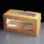 Kraft Windowed Two Hole Cupcake Boxes - Box of 100