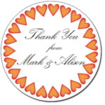 Custom Round Gloss Label - Orange Heart Border Design (Roll of 25)