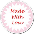 Custom Round Gloss Label - Pink Heart Border Design (Roll of 25)