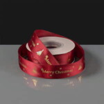 Merry Christmas Ribbon - Red & Gold - 25mm x 22m