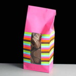 50 x 83 x 240mm Glossy Pink Windowed Paper Bag with Stripes