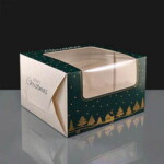 Premium Windowed Green Christmas Cake Boxes 8x8x5