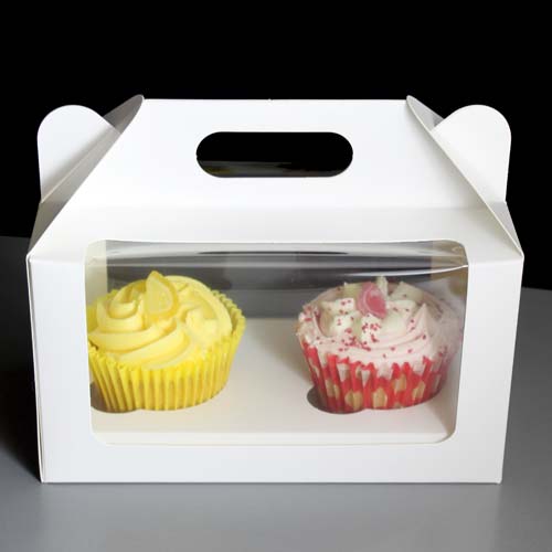 Windowed Cupcake Boxes With 2 Cavity Insert Handle Top