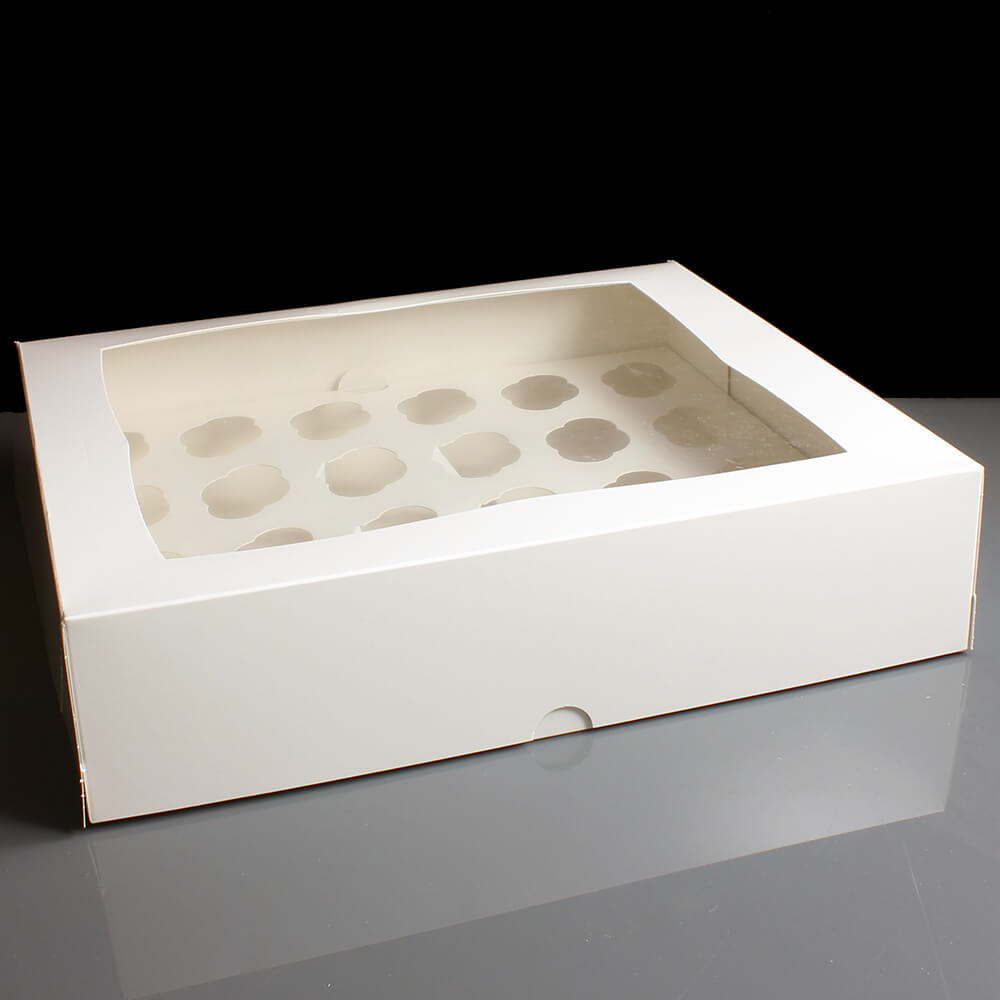 White 24 Cavity Mini Cupcake Boxes with Film Window (100)