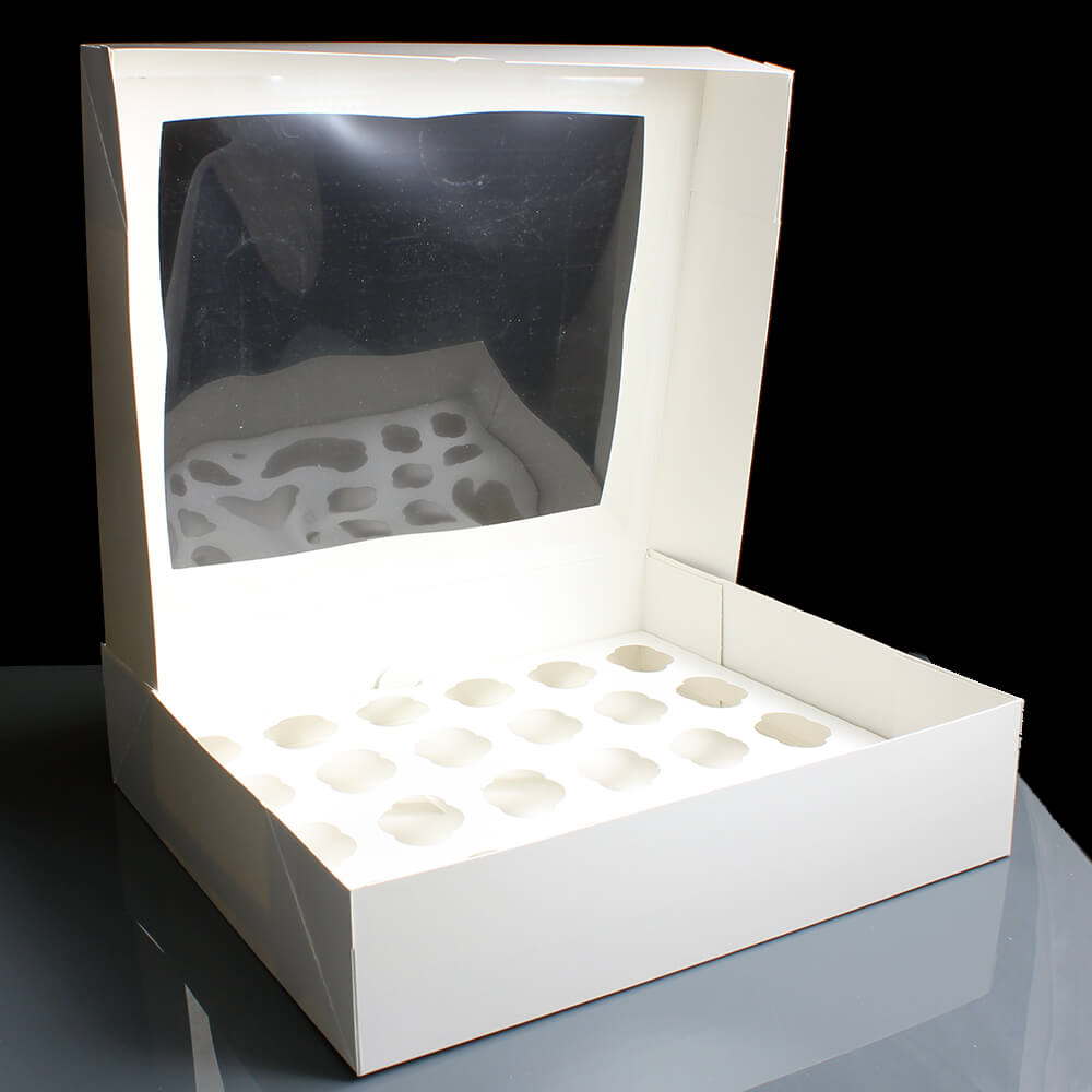 White 24 Cavity Mini Cupcake Boxes with Film Window (100)