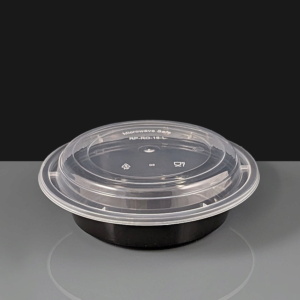 16oz Round Black Plastic Take Away Container & Lid