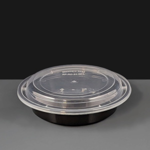 24oz Round Black Plastic Take Away Container & Lid