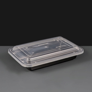 16oz Rectangular Black Plastic Container and Clear Lid