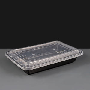 28oz Black Plastic Container and Clear Lid