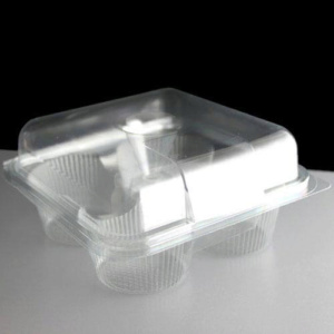 F/0073BR - 4 Cavity Plastic Hinged Cupcake Box or Pod
