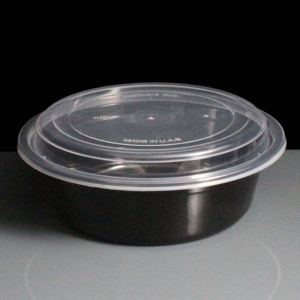 BR032 32oz Round Black Plastic Take Away Container & Lid