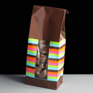 50 x 83 x 240mm Glossy Brown Windowed Paper Bag with Stripes