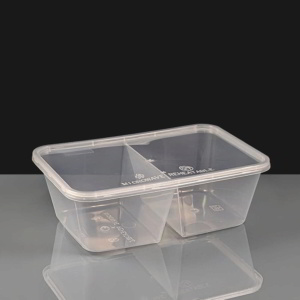 2 Compartment 750cc Clear Rectangular Plastic Container and Lid