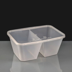 2 Compartment 1000cc Clear Rectangular Plastic Container and Lid