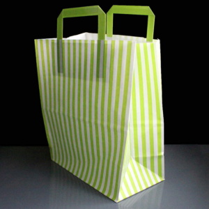 Lime Candy Striped Handled SOS Bags 180 x 80 x 230mm