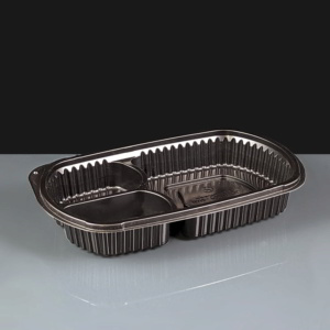 Deluxe 3 Comp Black Microwavable Container