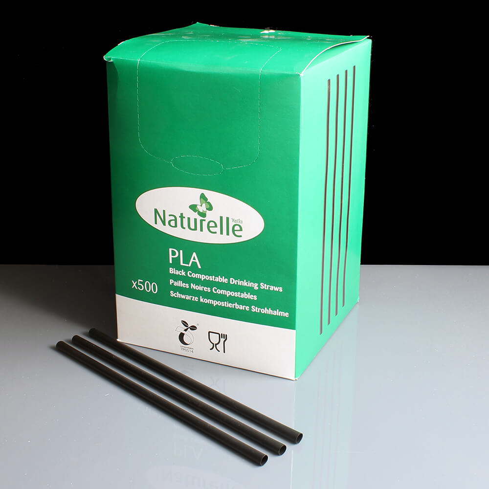 Black Compostable PLA Straight Straws 200mm x 6mm