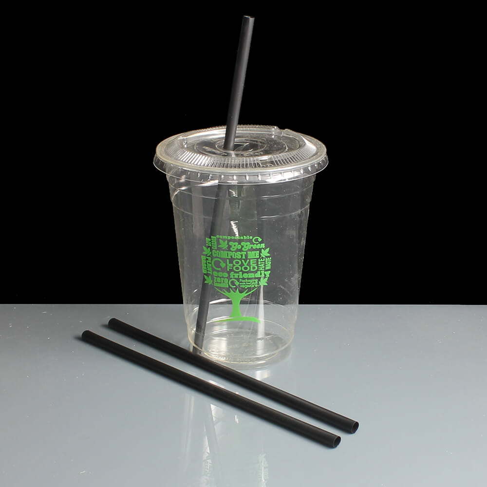 Black Compostable PLA Straight Straws 200mm x 6mm