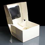 White 4 Cavity Mini Cupcake Boxes Film Window - Box of 100