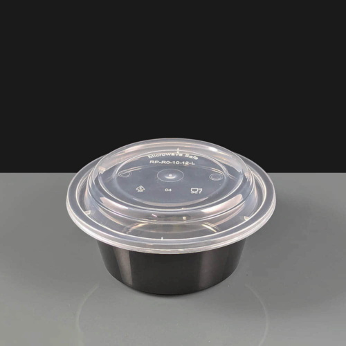 12oz Round Black Plastic Take Away Container & Lid