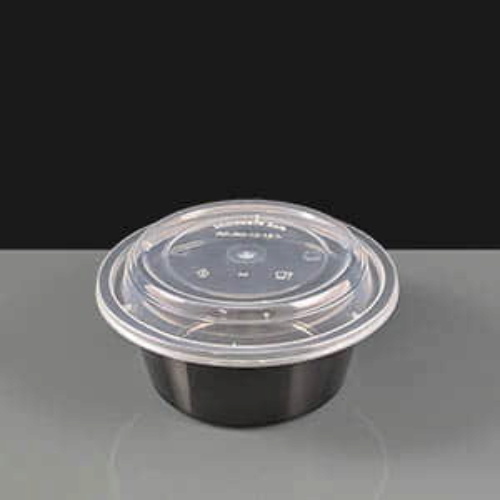 12oz Round Black Plastic Take Away Container & Lid