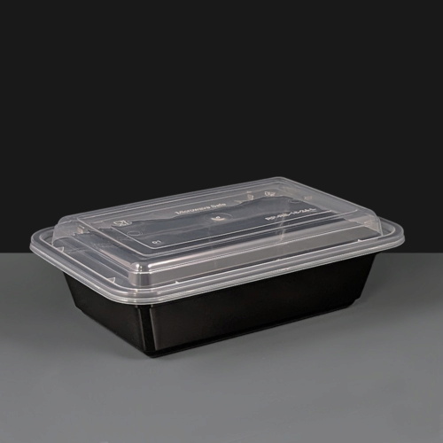 24oz Rectangular Black Plastic Container and Clear Lid