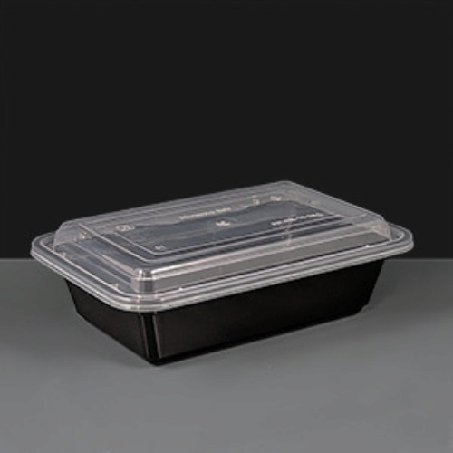 24oz Rectangular Black Plastic Container and Clear Lid