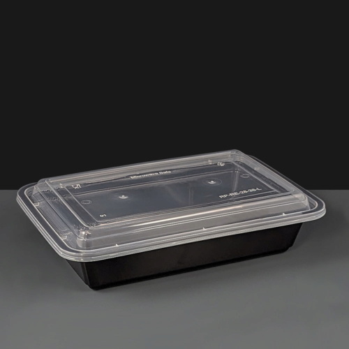 32oz Rectangular Black Plastic Container and Clear Lid