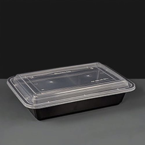 32oz Rectangular Black Plastic Container and Clear Lid