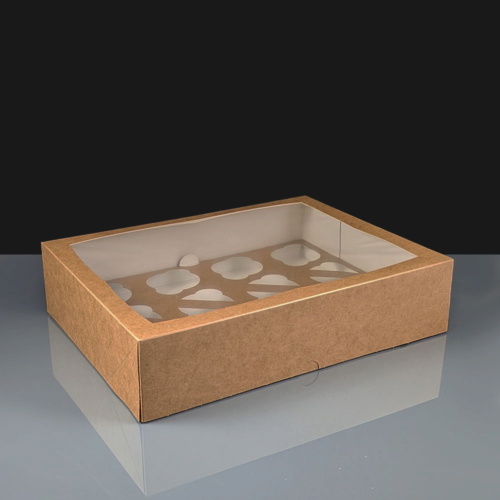 Kraft Windowed Twelve Cavity Cupcake Boxes