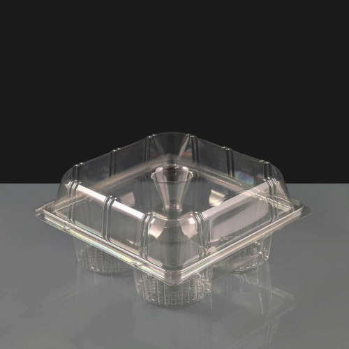 4 Cavity Plastic Hinged Cupcake Box or Pod