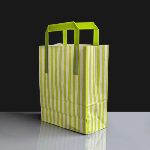 Lime Candy Striped Handled SOS Bags 180 x 80 x 230mm