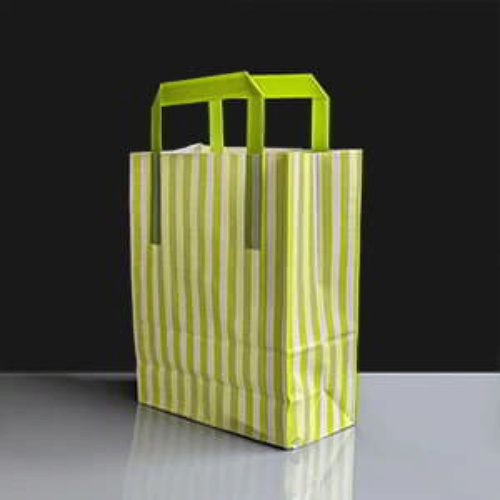 Lime Candy Striped Handled SOS Bags 180 x 80 x 230mm