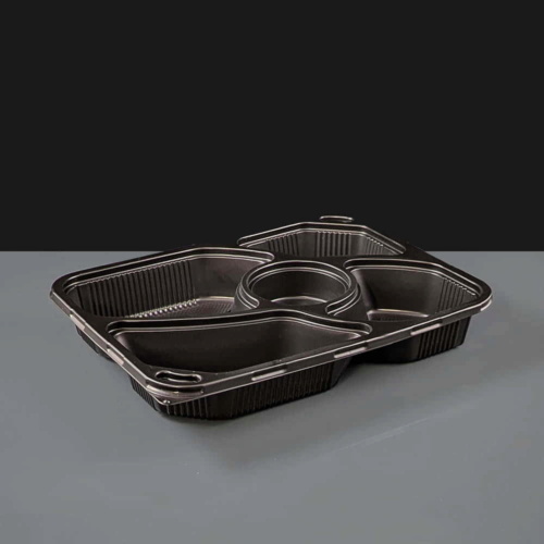 5 Compartment Black Plastic Container