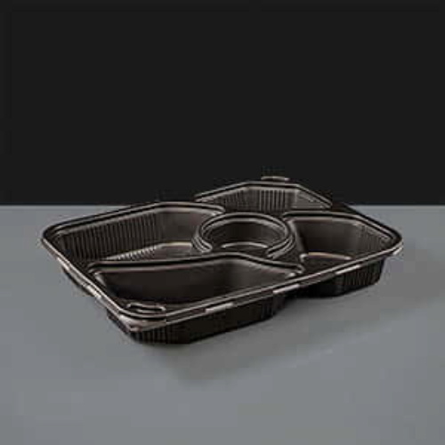5 Compartment Black Plastic Container