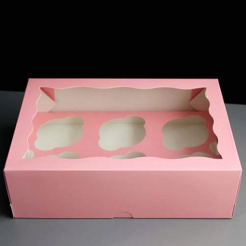 Pink Windowed Cupcake Boxes with 6 Hole Insert