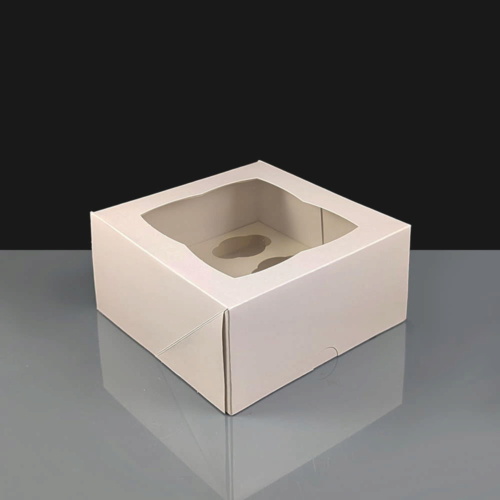 White 6 Hole Mini Cupcake Boxes Film Window